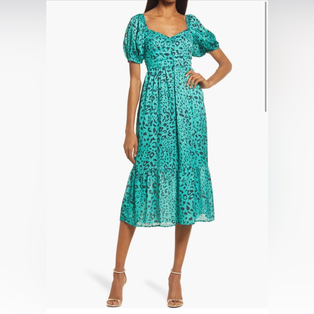 NSR Teal Leopard Print Dress